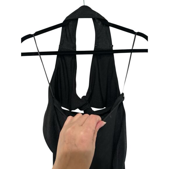 Morning Mist Dress Black Ribbed Midi Cutout With Slit Size US 8 example 🍊 Pict - Picture 3 of 8